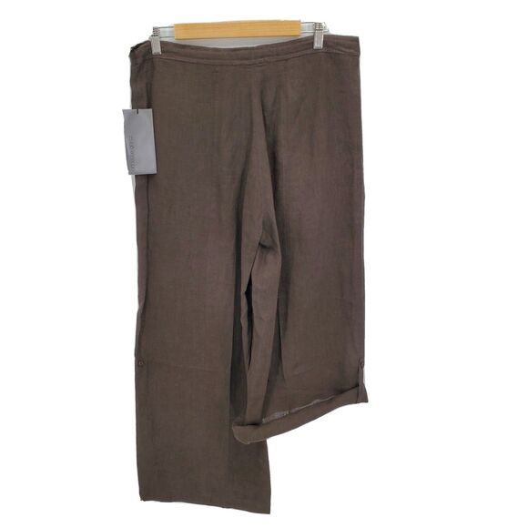 New Annette Gortz Livio Wide Leg Pants Brown 100% Linen Roll Tab Size EU 40 - Picture 2 of 5